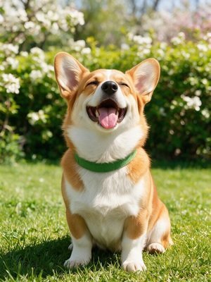 Happy dog outdoors with owner