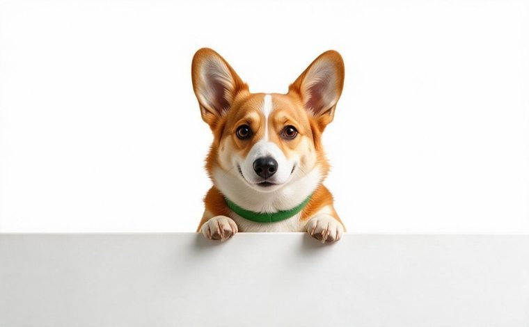 Zenda the Ecozenda corgi peeking over a ledge
